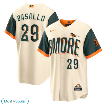 Men Baltimore Orioles #29 Basallo Cream Nike 2026 City Connect Stadium Jersey->baltimore orioles->MLB Jersey